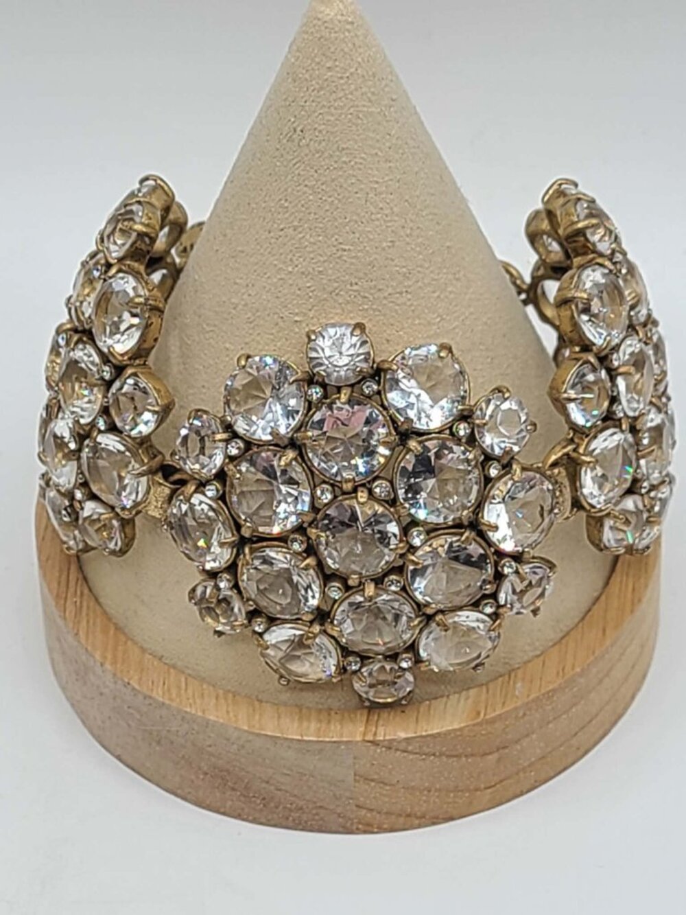 J Crew Clear Crystal Honeycombed Gold Bracelet Chunky Large